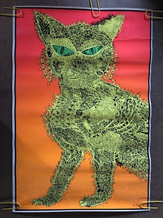Vintage Blacklight Poster Psychedelic Cat Joe Roberts Jr.  1960s Pinup