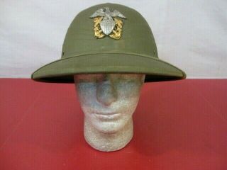 Wwii Era Us Navy Usn Tropical Pith Or Sun Helmet W/officer 