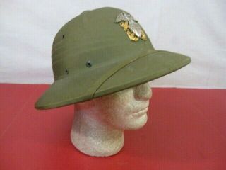 WWII Era US Navy USN Tropical Pith or Sun Helmet w/Officer ' s Cap Badge - XLNT 2