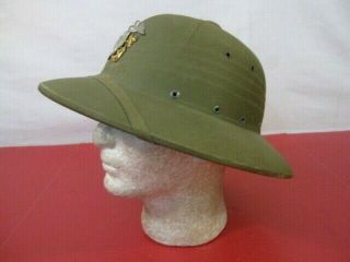 WWII Era US Navy USN Tropical Pith or Sun Helmet w/Officer ' s Cap Badge - XLNT 3