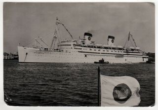 1954 Ss Atlantic Rppc Real Photo Postcard Malolo Home Lines Ocean Liner Cruise
