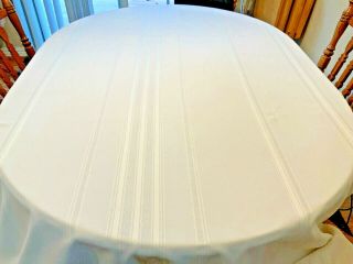 Vintage Cream Linen Rectangle Tablecloth 100” X 60” Woven Stripes