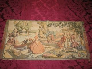 Vintage Tapestry Wall Hanging Or Table Runner Depicting European Baroque Scene