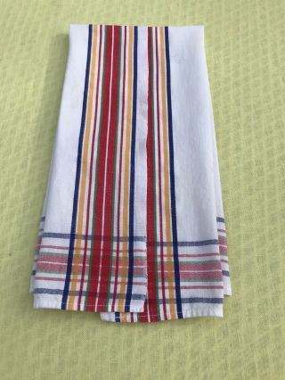 Vtg Martel Kitchen Tea Towel Linen 32 X 18 1/2” Red Blue Yellow Green Stripe