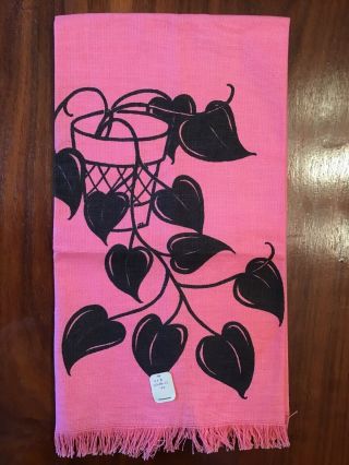 Vintage Cannon Pink Kitchen Towel With Black Ivy Nos