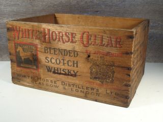 Vintage 1954 Scotland White Horse Cellar Scotch Whisky Wooden Crate Cleveland Oh