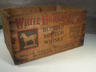 Vintage 1954 Scotland White Horse Cellar Scotch Whisky Wooden Crate Cleveland Oh 3