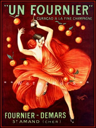 Curacao Fine Champagne 1921 Un Fournier Vintage Poster Print Wine Bar Decor Art