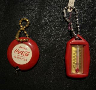 Vintage Drink Coca Cola In Bottles Key Chain Tape Measure & Thermometer Mini Set