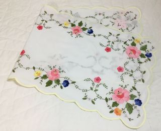 Vintage Dresser Scarf,  Appliquéd & Embroidered Flowers & Leaves,  Multi Color