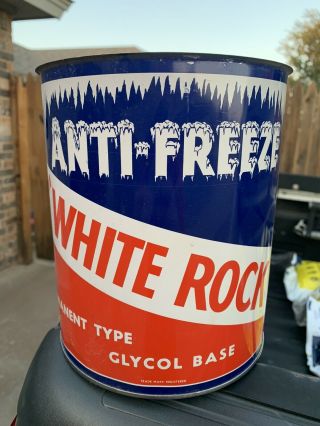 White Rock Anti - Freeze One Gallon Metal Oil Can Vibrant Colors Dallas,  Texas Nos