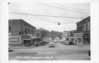 H13/ Anderson Missouri Rppc Postcard 1953 Main St Coca Cola Stores Autos
