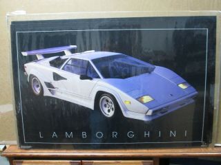 Vintage Poster Lamborghini White 1988 Car Garage Exotic Inv G4953