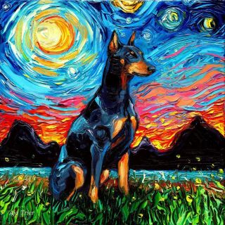 Doberman Dog Starry Night Van Gogh Decor By Aja