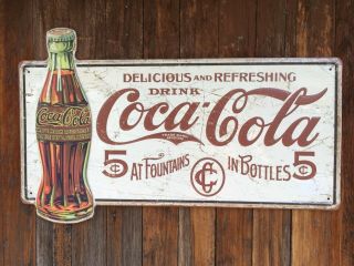 Vintage Looking Drink Coca Cola Large Metal Gas Oil Embossed Sign.  Large 28 X 17
