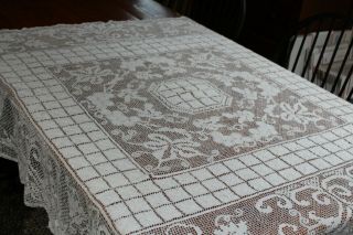 Vintage White Cotton Lace Tablecloth 58x58