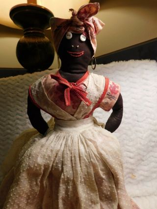 Black Americana Doll,  Handmade/cloth/tin Sitter/toaster Sitter 19 "