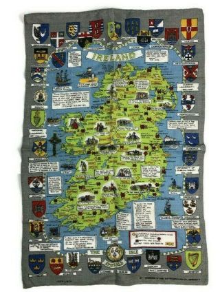 Map Of Ireland Vintage Linen Tea Towel Ulster Weavers Kitchen Linen Historical