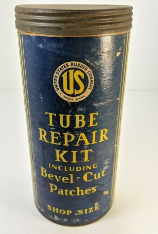 Large Vintage United States Rubber Co Tube Repair Tire Patch Kit Can Shop Size