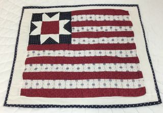 Patchwork Country Quilt Wall Hanging,  Us Flag,  Rectangle Logs,  Stars,  Red,  Navy