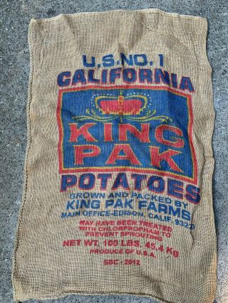 Vintage King Pak Farms Burlap Potato Sack Bag Edison California