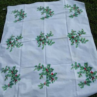 Vintage Wilendur Christmas Tablecloth With Holly And Berries 53 " By 46 "
