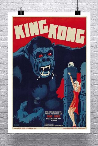 King Kong 1933 Vintage Danish Movie Poster Canvas Giclee Print 24x32 In.