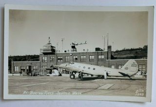 Rppc Postcard 1940s Boeing Field Seattle Airport United Airlines Airplane Tower