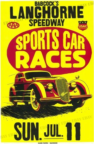 Vintage Style Car Racing Poster 1940s Langhorne Speedway 11 X 17 High Res Print