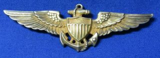 Wwii Gold On Sterling Navy Aviator Pilot Full Size 2 3/4 Inch Wings Badge By H&h
