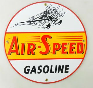 12 " Round Air - Speed Gasoline Oil Gas Porcelain Advertising Sign T129