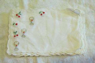 Vintage Cloth Embroidered Cocktail Napkins: Set Of 12