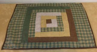 Patchwork Country Quilt Wall Hanging,  Log Cabin,  Plaids,  Checks,  Mustard,  Green