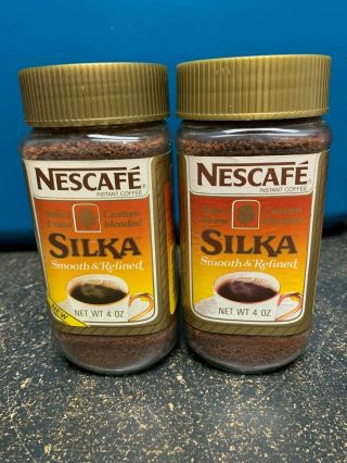 2 X Vintage Nescafe Silka Instant Coffee - - Glass Jar - 4 Oz - - Ground