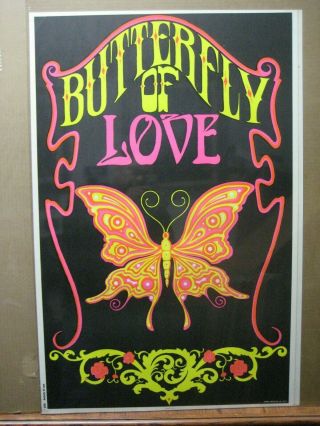 Butterfly Love Vintage Peace Black Light Poster 1970 
