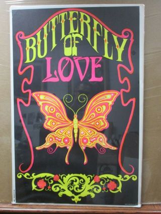 Butterfly Love Vintage Peace Black Light Poster 1970 