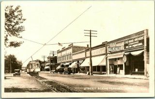 Dassel,  Minnesota Rppc Real Photo Postcard " Street Scene " Added Trolley C1920s