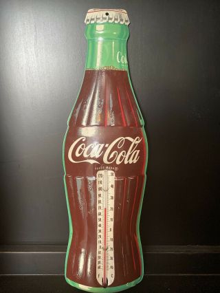 Vintage Coca Cola Bottle Thermometer Metal Sign Coke 16 " Donasco - Made Usa