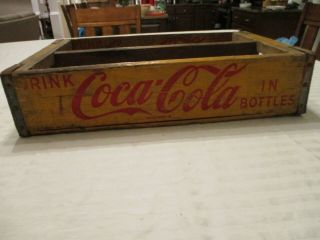Vintage Coca Cola Yellow Wooden Box Crate Case Bottle Carrier (18 " X 12 " X 4 ")