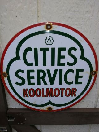 Old Vintage Cities Service Koolmotor Porcelain Sign Gas Oil Service Station Pump
