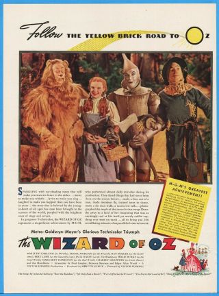 1939 The Wizard Of Oz Judy Garland Frank Morgan Ray Bolger Movie Promo Ad