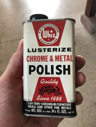 Vintage Whiz Hollingshead Nj Chrome Metal Polish Gas Oil Advertising Metal Can