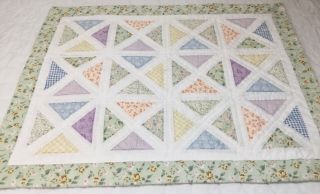 Patchwork Quilt Wall Hanging,  Triangles In A Square,  Floral Calicos,  Pastels