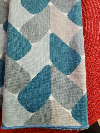 Vintage Mid Century Modern Fabric Napkins Mod Blue Gray Set 4 2