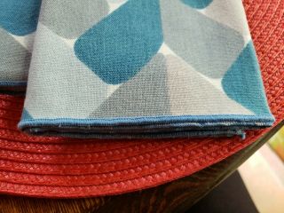 Vintage Mid Century Modern Fabric Napkins Mod Blue Gray Set 4 3