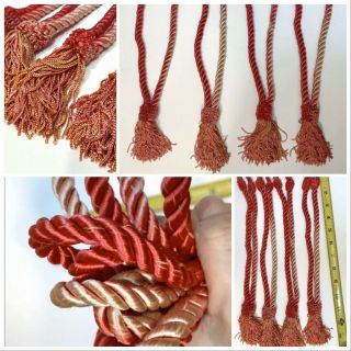 Vintage Set Of 4 Mcm Curtain Tie Backs Tassels Red To Light Gold OmbrÉ 13” L