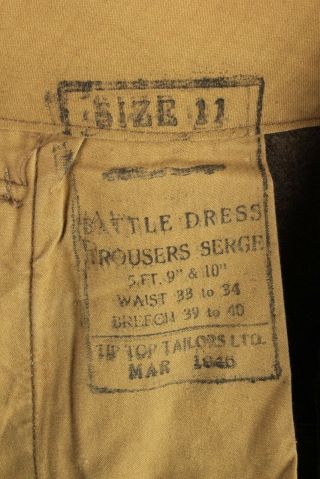 Men ' s NOS 1945 WWII Canadian Army Battle Dress Pants 32W Sz 11 WW2 Wool Trousers 2