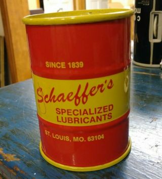 VINTAGE SCHAEFFER ' S SPECIALIZED LUBRICANTS ADV ' G OIL DRUM TIN LITHOGRAPH BANK. 3