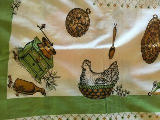 Vintage Printed Linen Country Kitchen Green Gold Tablecloth 56  By 52