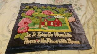 Vintage Antique Embroidered Pillow Cover Scene Of House & Saying 18 " X 19 "